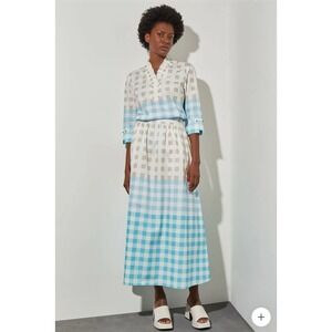 Ming Wang 2PC Blouse And Maxi A-Line Skirt - Gingham Cotton Poplin Multicolor XS